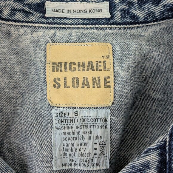 MICHAEL SLOANE Acid Wash Blue Button Jean Jacket w Painted Flowers; Size S - L - Picture 5 of 5